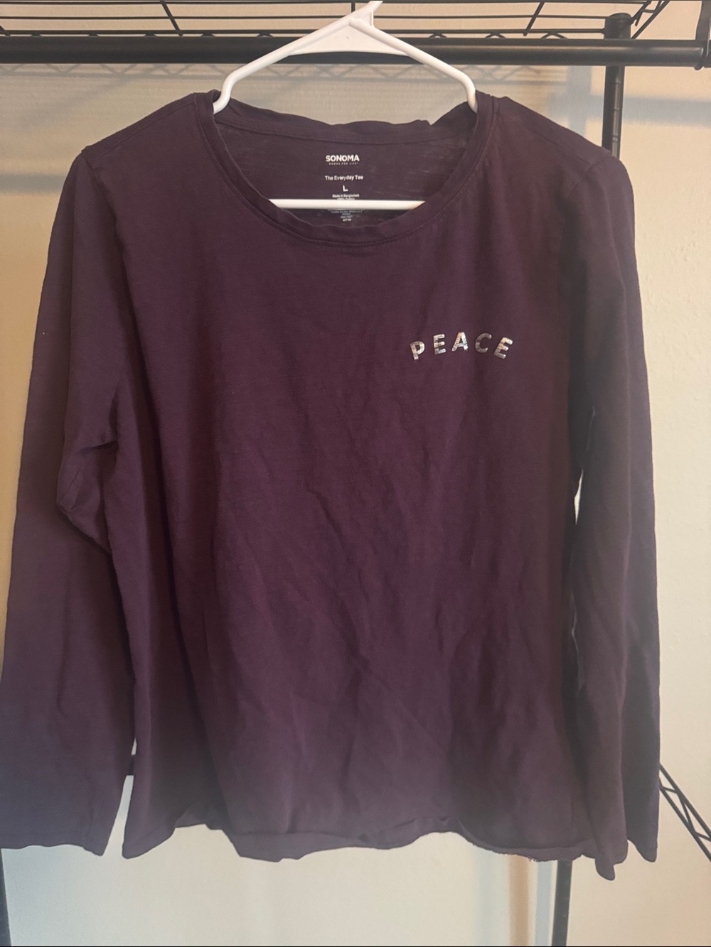 Sonoma Plum Long Sleeve Tee with 'PEACE' Chest Detail
